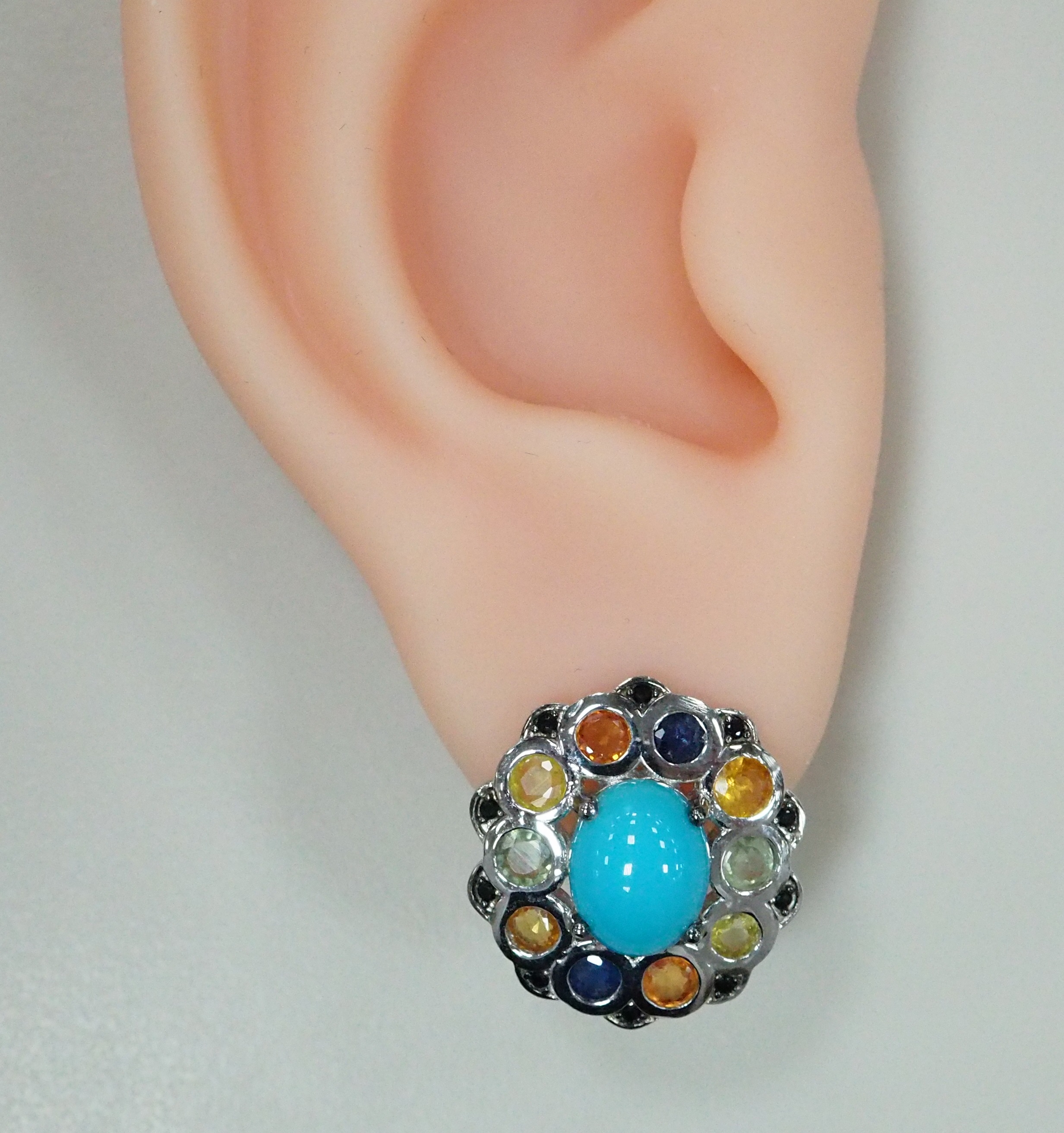 Серебряные серьги с бирюзой и мультисапфирами